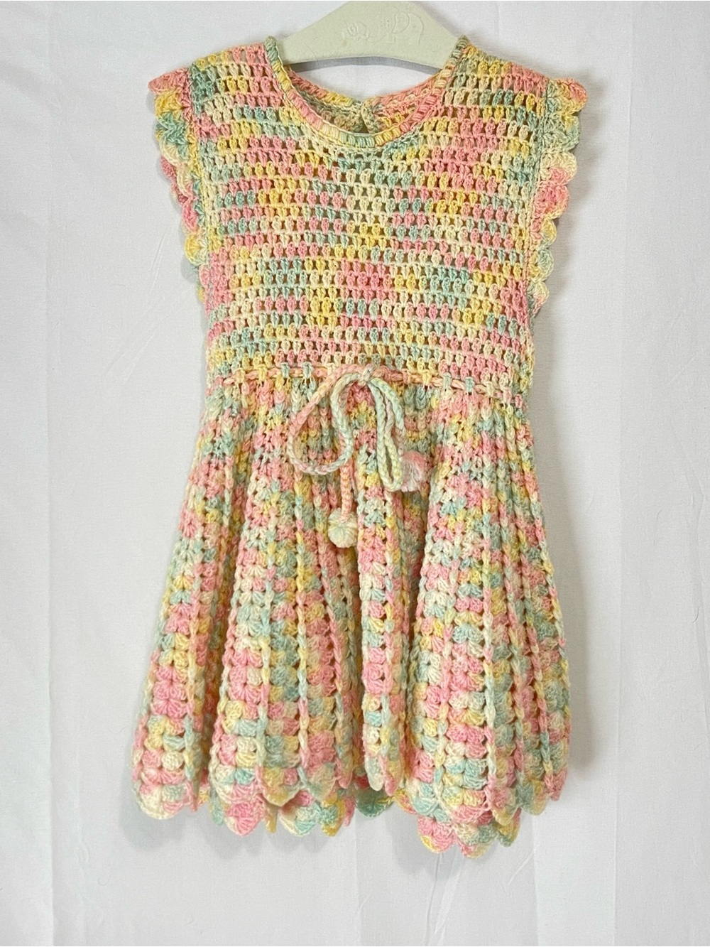 Vintage 1980s toddler girls crochet dress pastel color size 2T-3T